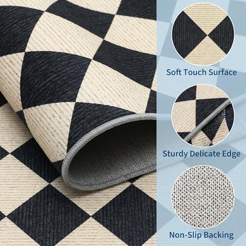 Dark/Coffee Checkered Area Rug 5x7 - Washable Living Room Rug, Non Slip, Pet Friendly