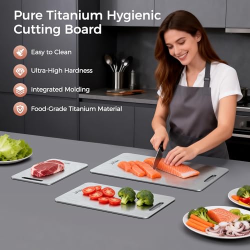 Silver 3-Piece Titanium Cutting Board Set - Double-Sided Chopping Boards for Kitchen