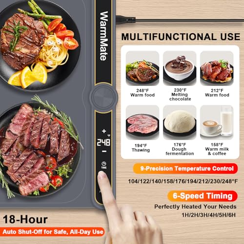 WarmMate Dark Grey Food Warming Mat with Rapid 8-Second Heating & Temp Control