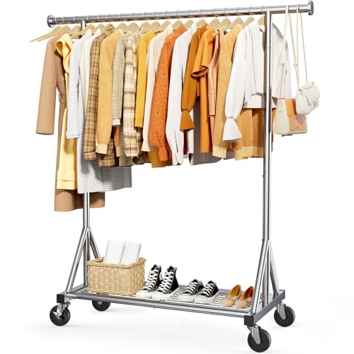 Stainless Steel Clothes Rack with Mesh Shelf - Silver, 42.5 x 16.5 x 65.9 inches (1 Rod)