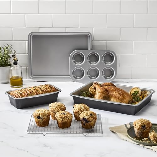 5-Piece Stackable Ceramic Nonstick Bakeware Set - Oven Safe Kitchen Baking