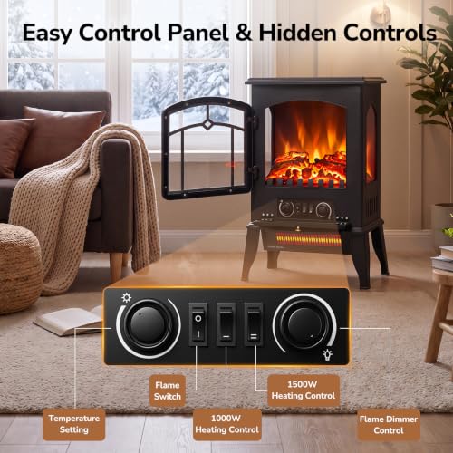 ZAFRO 22 Inch Electric Fireplace Stove with 3D Flame and Adjustable Heat - Black
