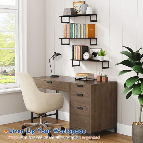 Black Wall Shelves Set of 3 - 24 x 8 Inch Floating Shelves for Bedroom & Living Room - Variation: 24 x 8 Inch / Black