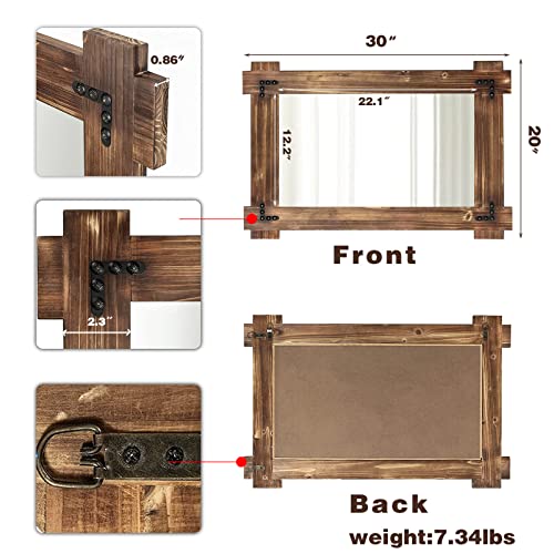 MeMoreCool Rustic Wood Bathroom Mirror 30x20 Inch Farmhouse Vanity Wall Mirror