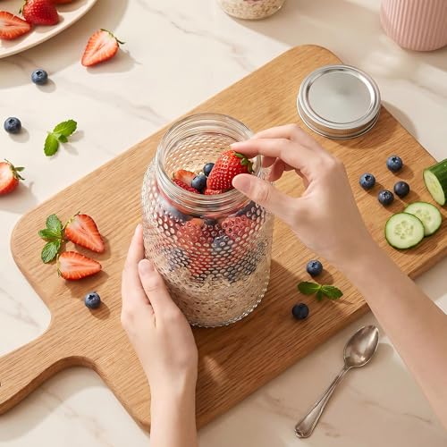 Clear Mason Jars 64oz - 3 Pack Wide Mouth Food Storage Containers with Airtight Lids - Half Gallon BPA-Free Glass Jars for Canning and Pickling