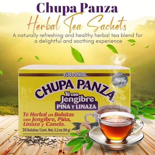 GN+Vida Chupa Panza Tea Pack of 3 - Ginger, Pineapple, Cinnamon, Flaxseed - 30 Tea Bags