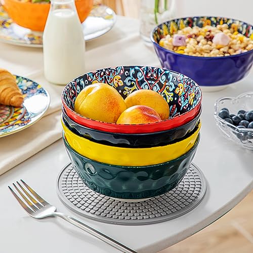 Bohemian Style Ceramic Cereal & Salad Bowls Set of 6 - 26 Oz