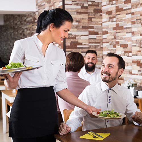 GREEN LIFESTYLE 12 Pack Black Water-Resistant Server Aprons with 3 Pockets – Waist Apron for Waitstaff & Chefs