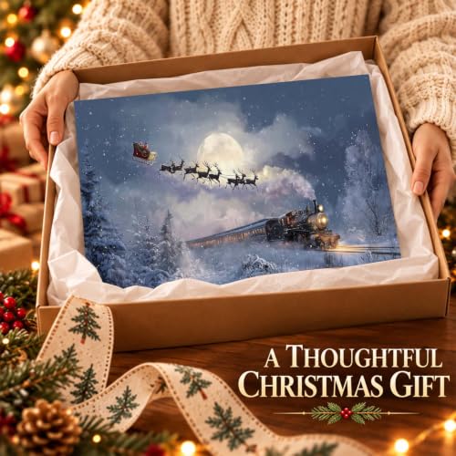 llyinglpdec Santa Sleigh and Reindeer Christmas Wall Art Print, Steam