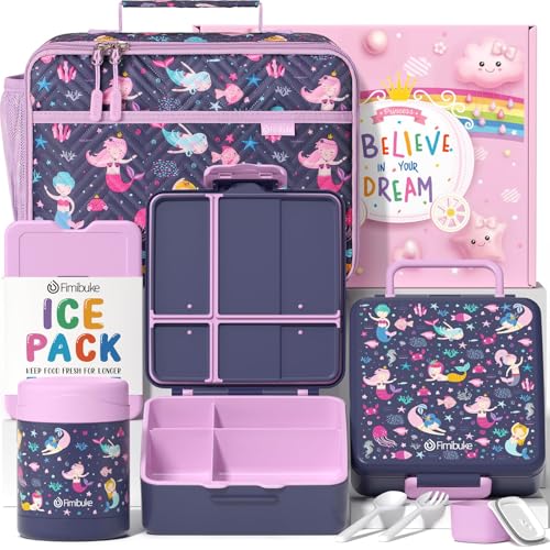 Kids Bento Snack Lunch Box Set with Insulated Toddler Lunch Bag - Mermaid Variation