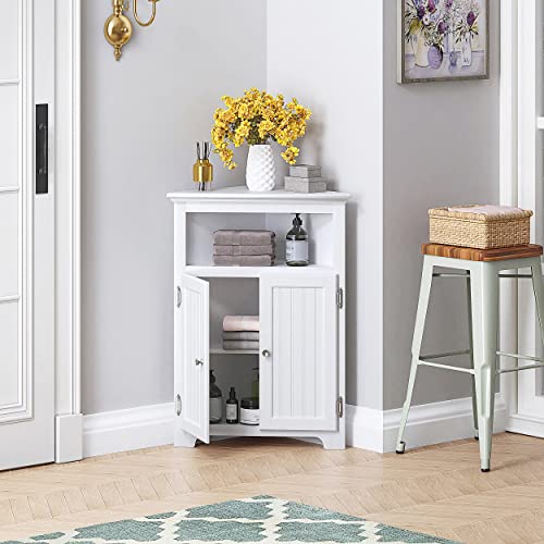 UTEX Corner Bathroom Cabinet with Doors and Adjustable Shelf - White