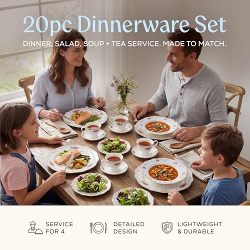 Joseph Sedgh Collection Romantic Bloom Bone China Dinnerware Set - 20 Piece Service for 4