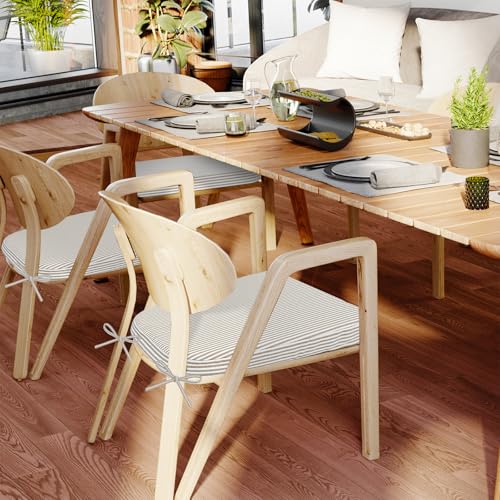 Natural Sand Pinstripe Chair Cushions for Dining Chairs - Set of 6, 17x16x2 in