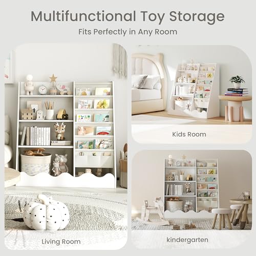 Kids Bookshelf and Toy Storage with 5 Shelves and 4-Tier Cabinet - Wooden Montessori Design
