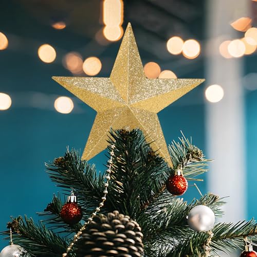 Annecy Glitter Star Tree Topper - Shatterproof Christmas Tree Decoration (Gold)