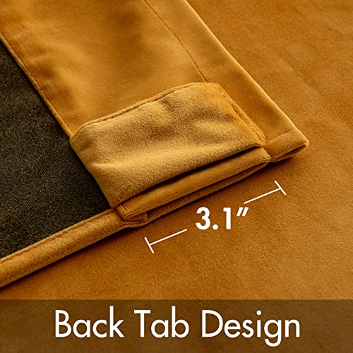 MIULEE Mustard Yellow Velvet Blackout Curtains 52x84 Inches, Set of 2, Back Tab & Rod Pocket