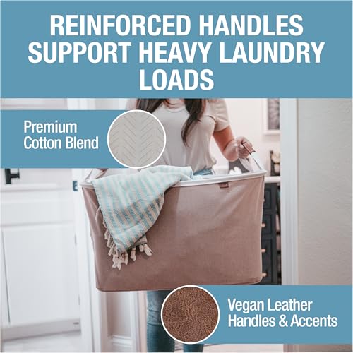 Cream Herringbone Collapsible Laundry Basket 2 Pack - 60L Space-Saving Storage