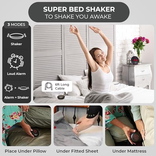 Sonic Bomb Dual Extra Loud Alarm Clock with Bed Shaker, Black & Red – Heavy Sleepers Wake Up Easily
