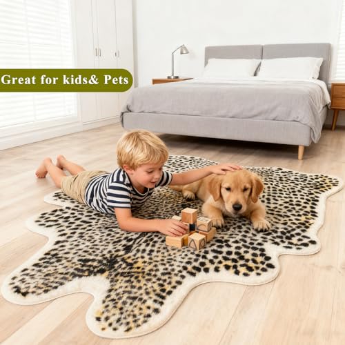 Leopard Print Rug - 6.8x5.2 Ft Faux Cheetah Animal Carpet for Home Decor