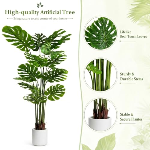 Artificial Monstera Deliciosa Plant 5.2 ft Tall - 2 Pack, Realistic Faux Indoor Outdoor Floor Plants