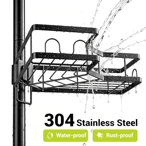 Foukus Black Standing Corner Shower Caddy - 4-Tier Rustproof Adjustable Shelves