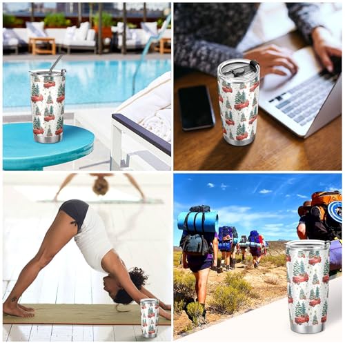 Yasala 20oz Christmas Tumbler Red Truck Pine Trees – Insulated Stainless Steel Travel Mug with Straw & Lid (Variation multi-002)