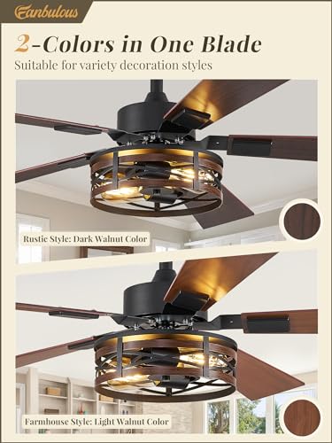 Fanbulous 48" Farmhouse Ceiling Fan with Light & Remote - Black & Walnut