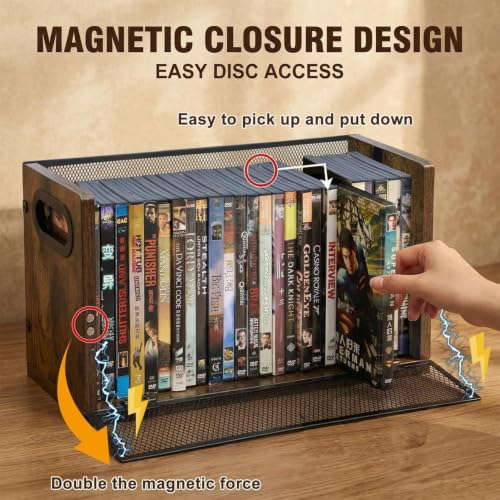 3 Pack DVD & Blu-ray Storage Racks - Wooden & Metal Media Organizer for 56 DVDs or 64 Blu-ray Cases