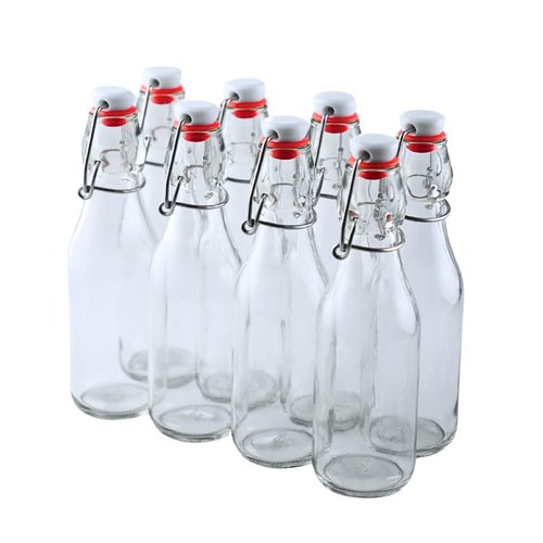 FastRack Swing Top Glass Bottles |8.5 oz – Pack of 8 | Clear, Flip Top Glass Bottles for Home Brewing, Carbonated Drinks, Kombucha, Fermentation, Water | Food Grade – ECO Friendly