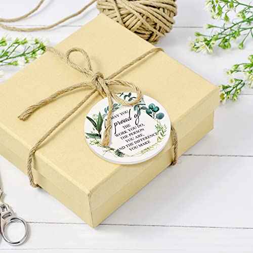 5 Pcs Thank You Ornaments Christmas Appreciation Gifts May You Be Proud of The Work Christmas Tree Ceramic Hanging Decor for Employee Coworker Staff Nurses Teacher
