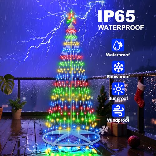 JORETLE 6ft Christmas Cone Tree Lights with 252 LEDs, Warm White & Multicolor, 11 Modes, Timer & Remote, IP65 Indoor/Outdoor