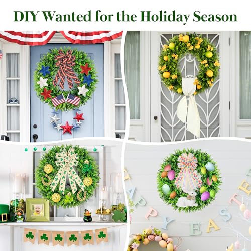 Large Green Boxwood Wreath 24 Inch Front Door Spring Garden Decor - Hello Sign Included