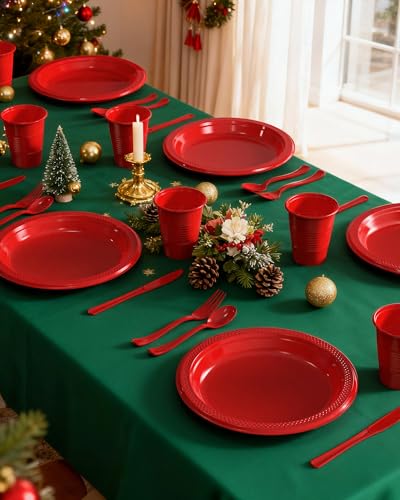Black Plastic Plates Set 350 Pcs for 50 Guests - 9.0 Inch Dinnerware
