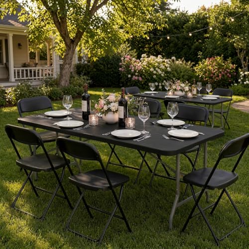 HAISIWLKJ 6FT Portable Folding Camping Table Black - Lightweight Outdoor Dining