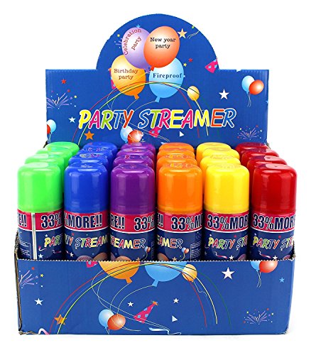 Party Streamer Spray String in a Can - 24 Assorted Colors, Kid-Friendly Fun