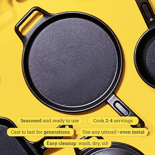 Cast Iron Griddle - 12 Inch Pre-Seasoned Nonstick Flat Top for Cooking - Lodge Bold