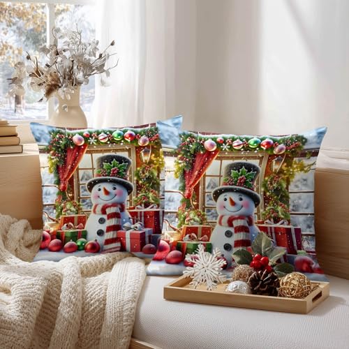 HOMETITUTE Set of 2 Christmas Rustic Snowman Pillow Covers 18x18 Inch