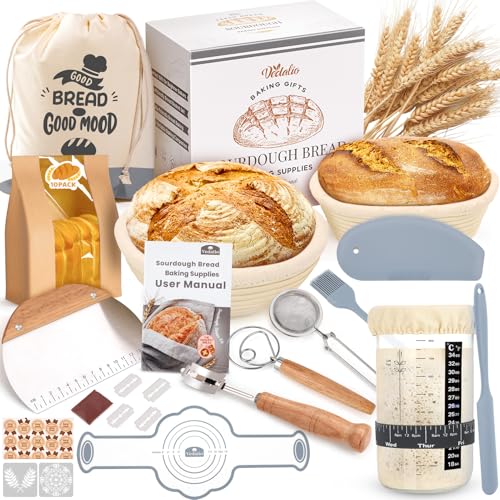 Gray Sourdough Starter Kit with Baskets, Tools & Accessories for Home Baking