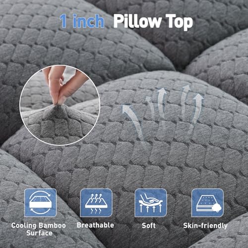 Twin XL Memory Foam Mattress Topper with Gel & Down Alternative Layer - Gray