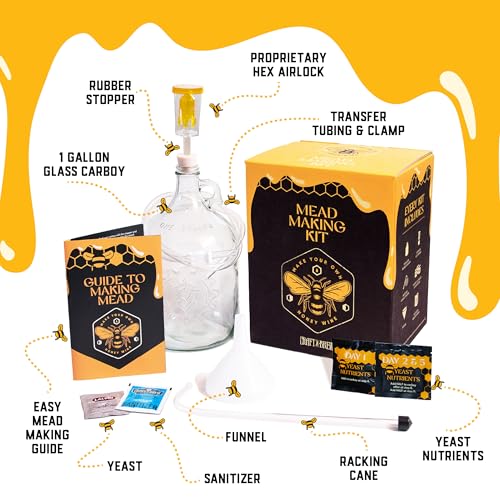 Craft A Brew Mead Making Kit – Reusable 1-Gallon Homebrew Mead Kit – Includes All Supplies & Guide