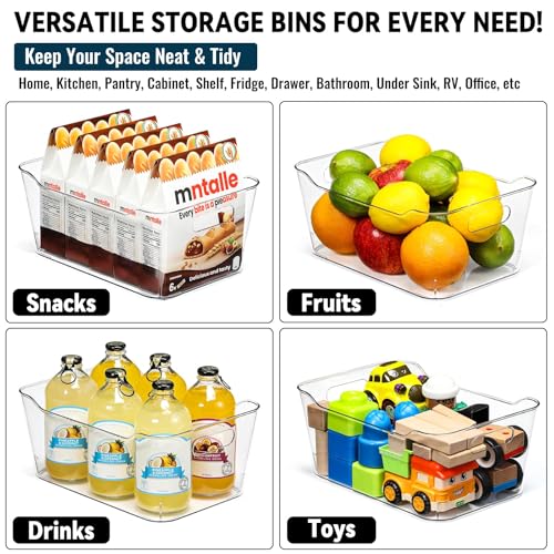Large Clear Plastic Storage Bins Set of 12 with Labels - Multi-Use Organizers for Kitchen, Pantry, Bathroom, Office, RV
