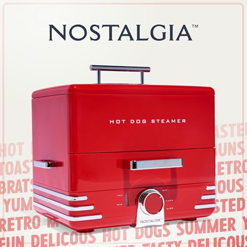 Large Hot Dog Steamer and Bun Warmer - 20 Hot Dogs & 6 Buns, Red