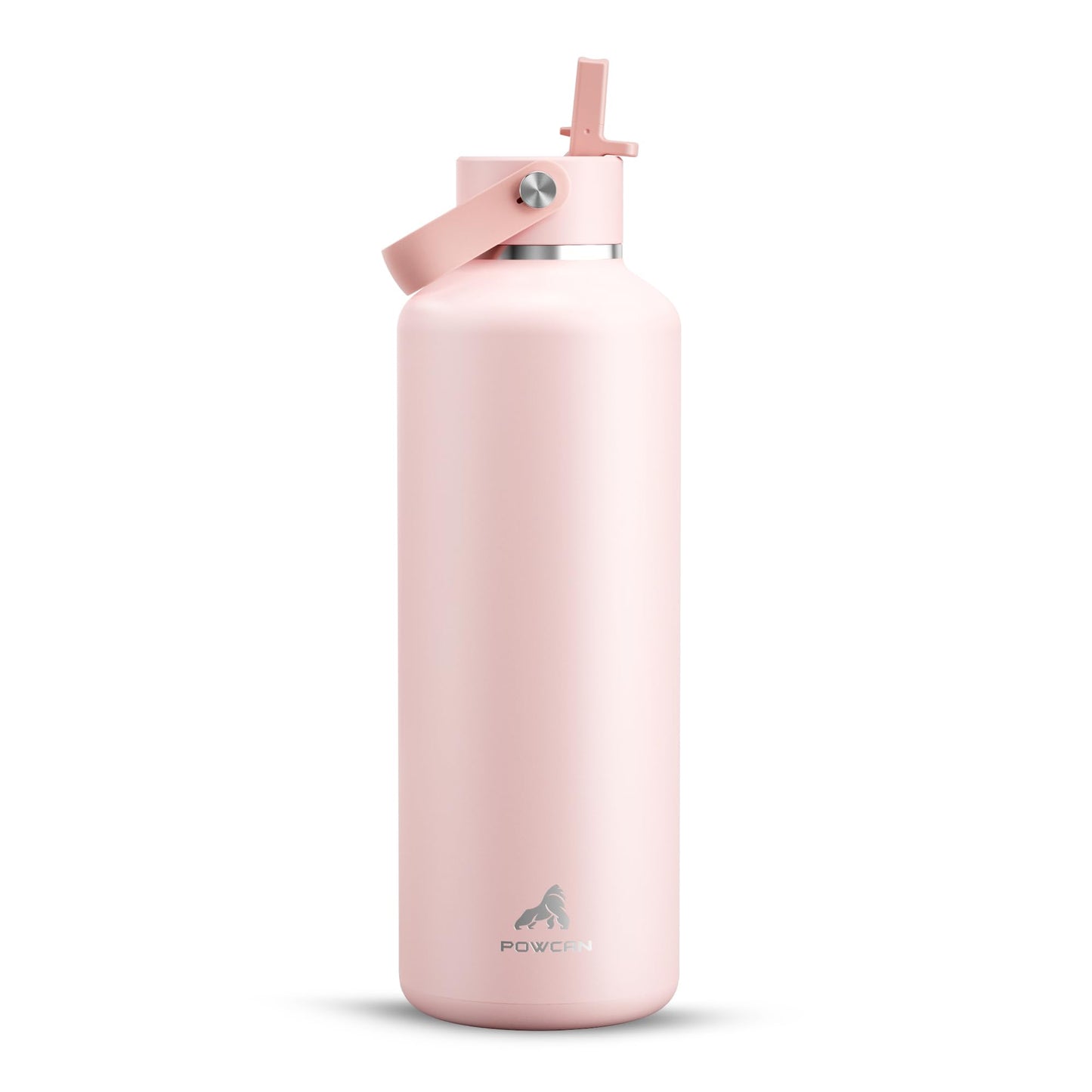 POWCAN 24 oz Water Bottle Insulated: Leakproof, Keep Cold 24H, Car Cupholder Friendly, Top Handle, Lightweight, Metal Water Bottle with Straw for Outdoors, Trip, Fitness, Gift, Running (Cotton Candy)