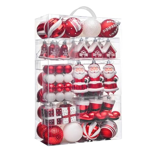 Valery Madelyn 100ct Red & White Shatterproof Christmas Ornaments Set