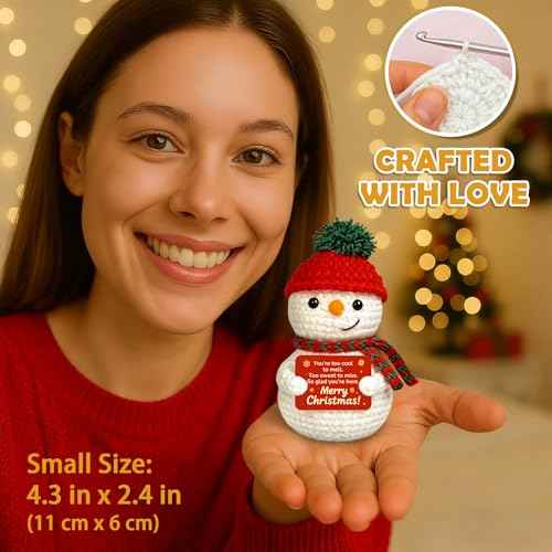 Crochet Snowman Decor, Merry Christmas Stocking Stuffers for Women Men, Holiday Secret Santa Gifts for Coworker, Small Cute Christmas Desk Table Decorations