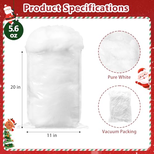 Christmas Fake Snow Decor, Artificial Cotton Snow, White Faux Fluffy Winter Decorations for Village Display, Nativity Set, Xmas Tree and Crafts (5.6oz/ 160g)
