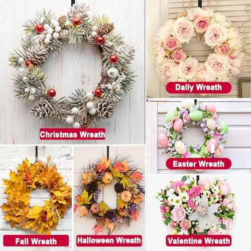 2 Pack 15" Black Wreath Hanger for Front Door, Metal Wreath Hooks Holder Over The Door Wreath Hanger for Hanging Christmas Decorations Xmas Decor