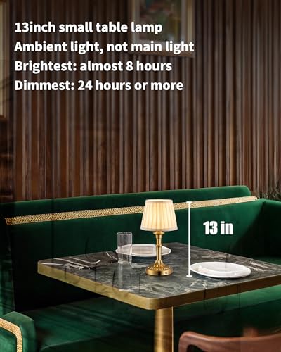KDG Gold Cordless Table Lamp with Beige Fabric Shade - Portable Desk Light