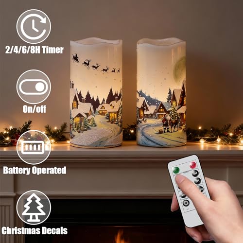 KunSwenn 2-Pack Christmas Santa & Snowman Flameless LED Candles with Remote Timer