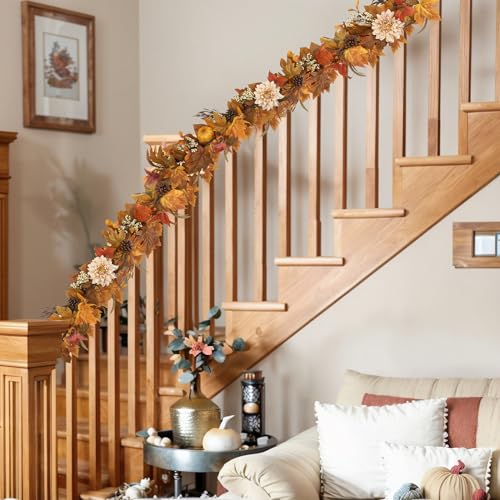 6Ft Autumn Leaf Garland with Pumpkins Berries Pinecones Fall Decor for Home & Porch